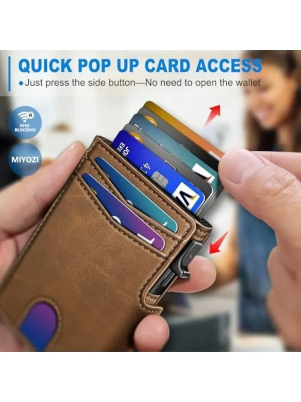 Slim Minimalist Wallet for Men, RFID Blocking Card Holder, Leather Money Clip